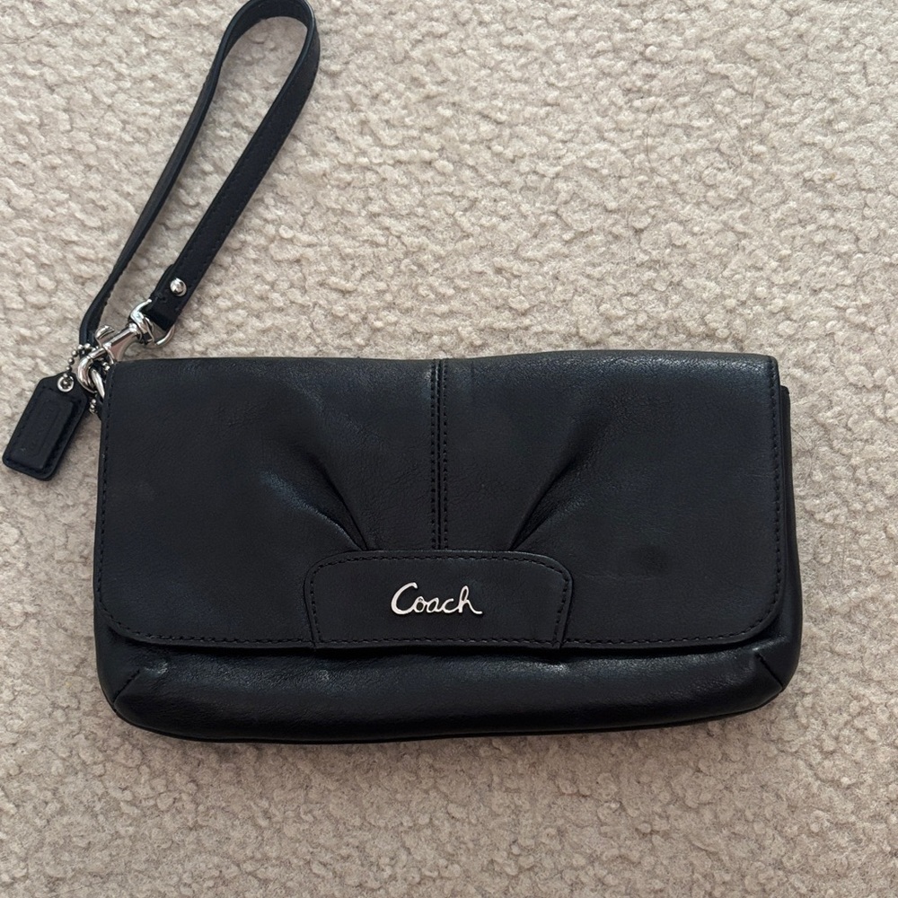 Coach Black Leather Clutch Wristlet